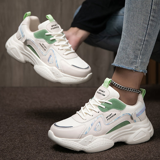 Women's Chunky Sneakers Block Faux Leather Non Slip Running Shoes