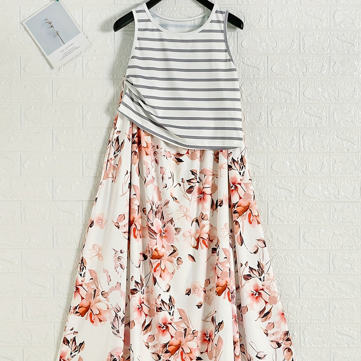  Two Piece Set Stripe Tank Top & Floral Print
