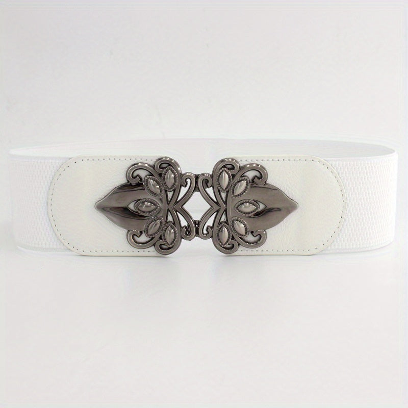Vintage Silver Buckle Belt Women's Elastic Girdle Dress Clothes