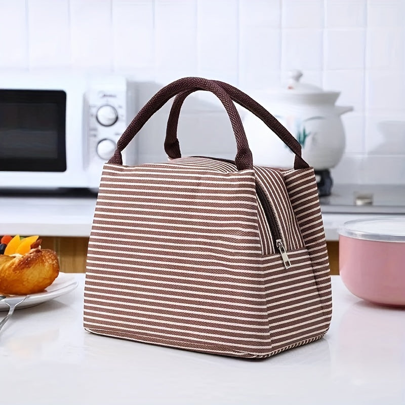 Insulated Striped Lunch Bag for Women and Men Soft Cooler Tote Bag