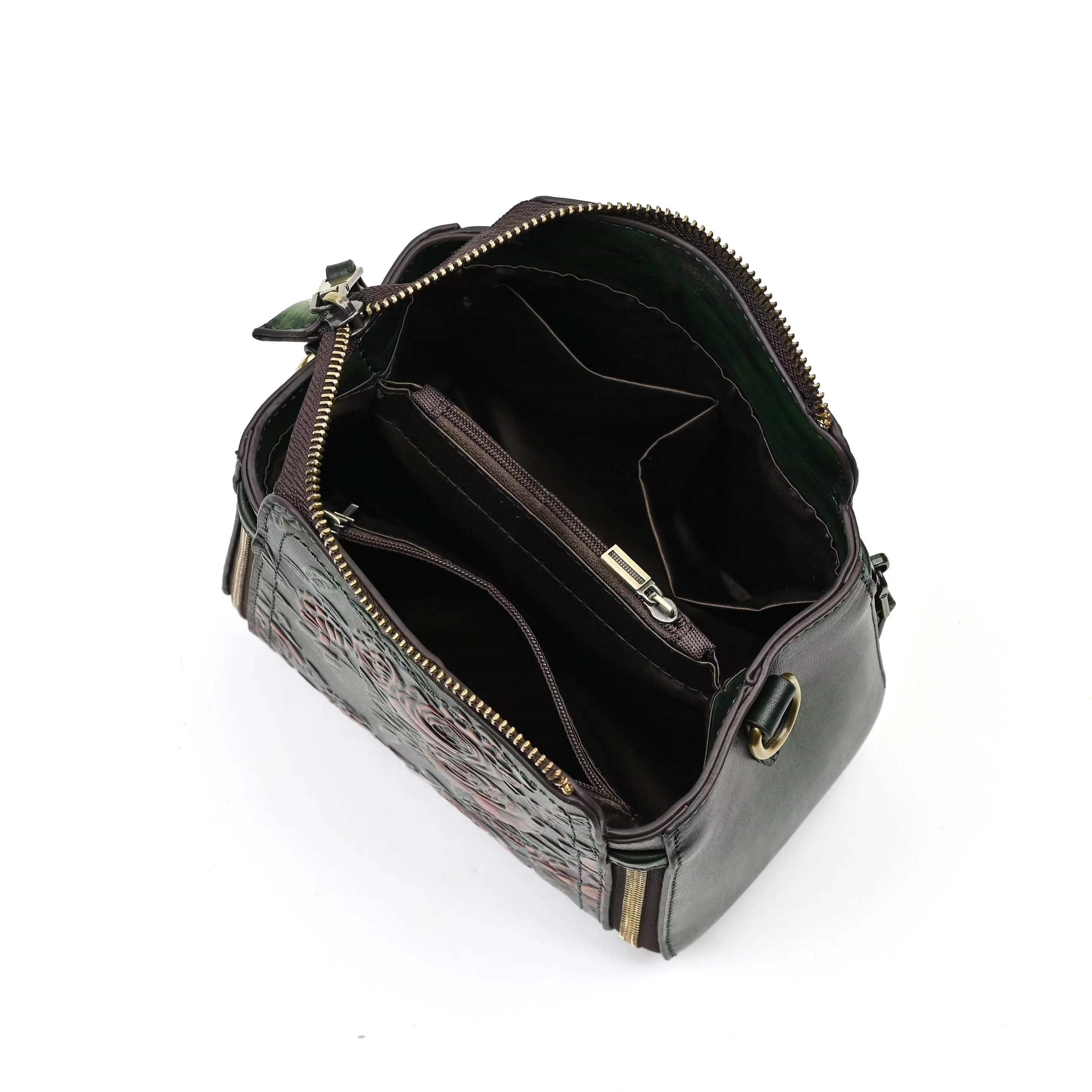 Vintage Floral Hand Painted Women's Shoulder Bag Cowhide Leather Urban Style