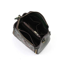 Vintage Floral Hand Painted Women's Shoulder Bag Cowhide Leather Urban Style