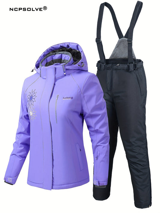 Floral Print Ski Set Hooded Jacket & Trouser Suit Women's Activewear