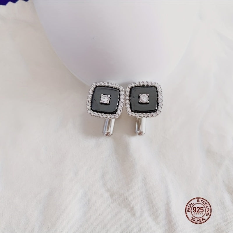 925 Silver Button Cufflinks Zirconia Shirt Cufflinks Versatile Accessories