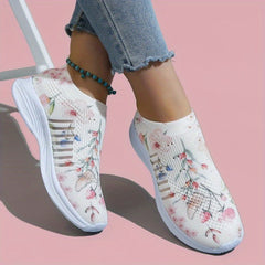 Floral Pattern Knit Sock Sneakers Lightweight Slip On Sports Shoes