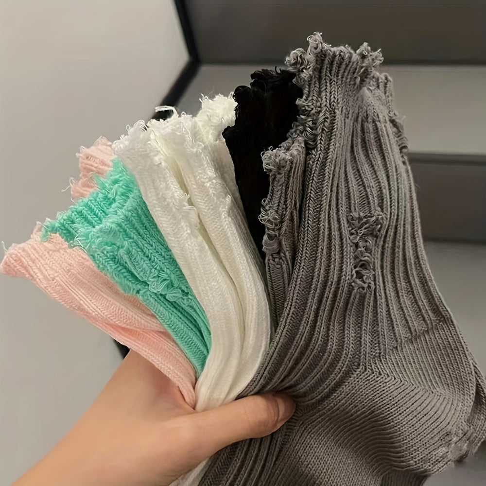 5 Pairs Women's Ripped Mid Tube Stockings