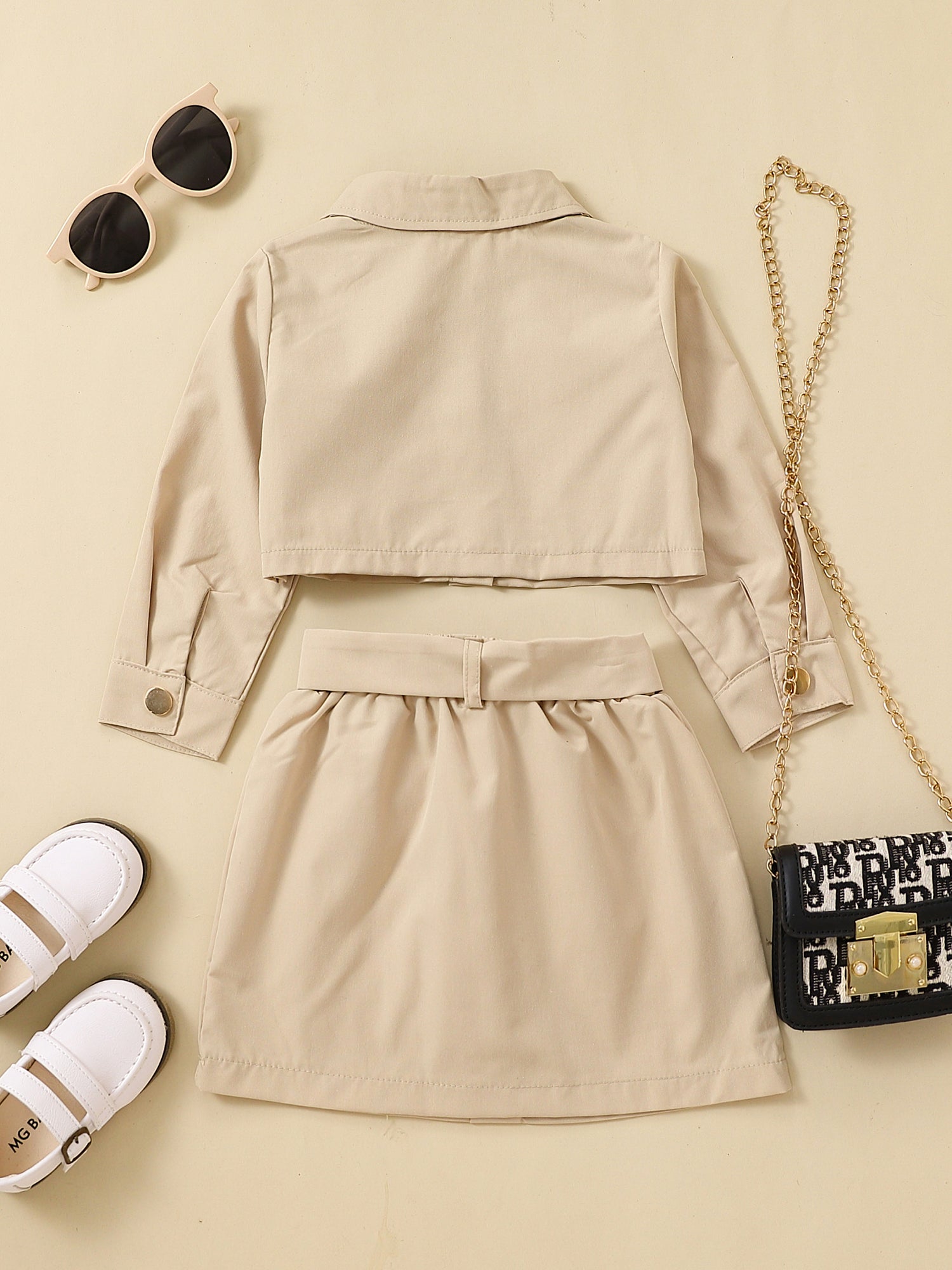 Girls Long Sleeve Top & Skirt Set with Belt