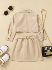 Girls Long Sleeve Top & Skirt Set with Belt