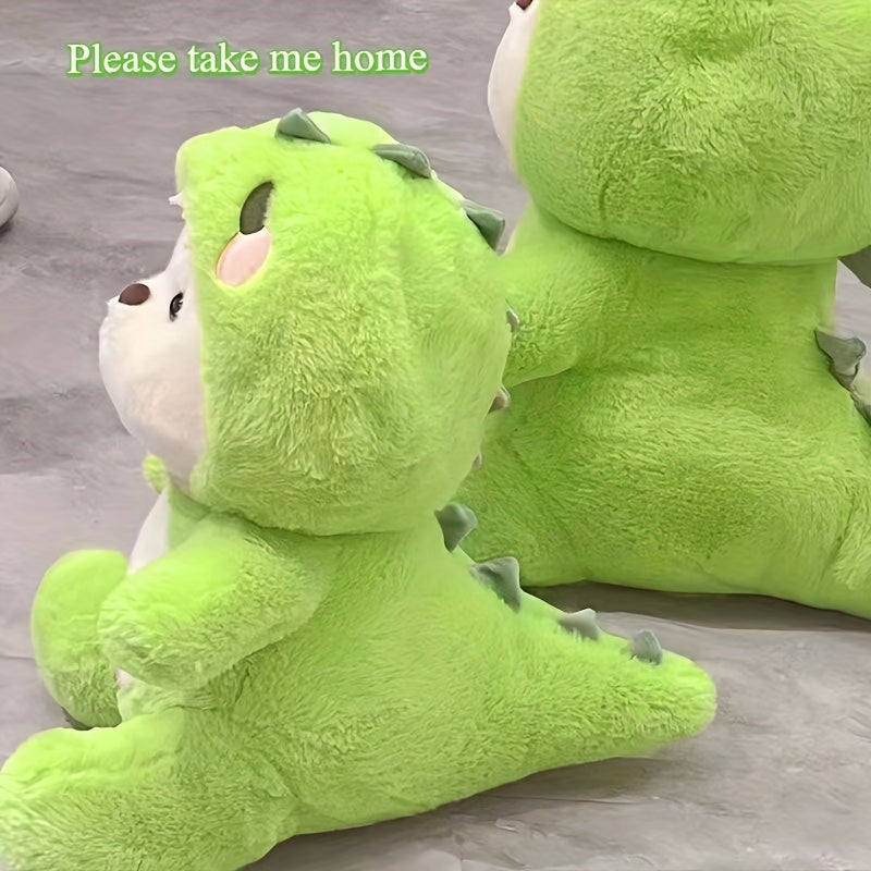 9.84in Plush Bear Toy in Green Dinosaur Costume
