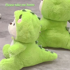 9.84in Plush Bear Toy in Green Dinosaur Costume