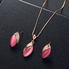 Oval Shape Pendant Necklace & Stud Earrings Set for Women & Girls