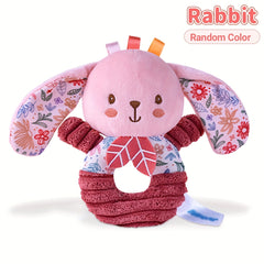 Soft Plush Elephant & Rabbit Rattle Toys Pink Floral Pattern Hand Shakers