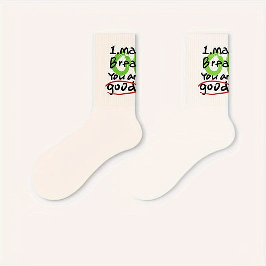 Men's Cartoon Letter Crew Socks Breathable Cotton Blend Comfy Casual Unisex Outd