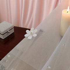 Hand Sewn Floral Pearl Bridal Veil Double Layer with Comb