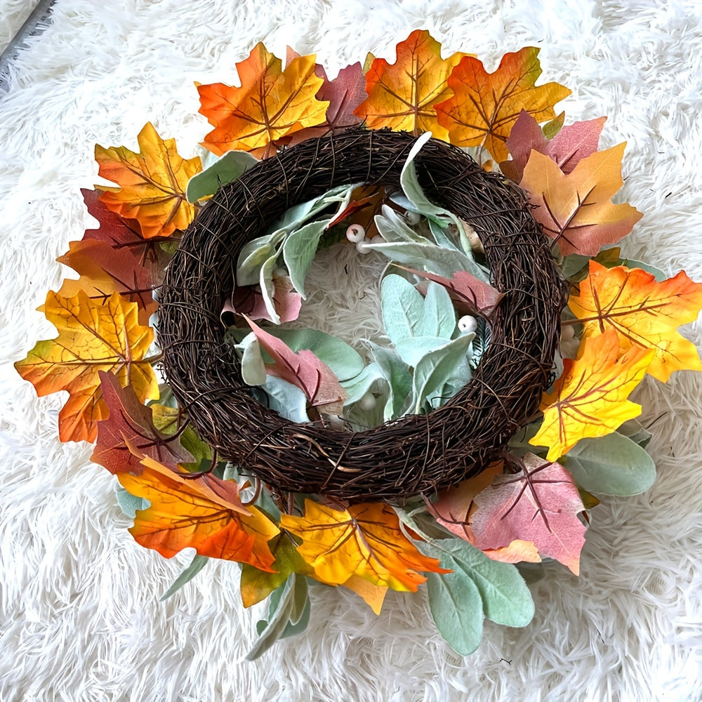 Frosted Leaf Pumpkin Wreath for Halloween, Thanksgiving, Christmas