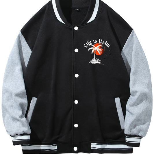 Life Is Palm Print Men's Casual Baseball Jacket