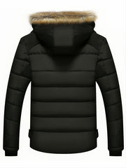 Men's Casual Cotton Padded Jacket with Removable Hood