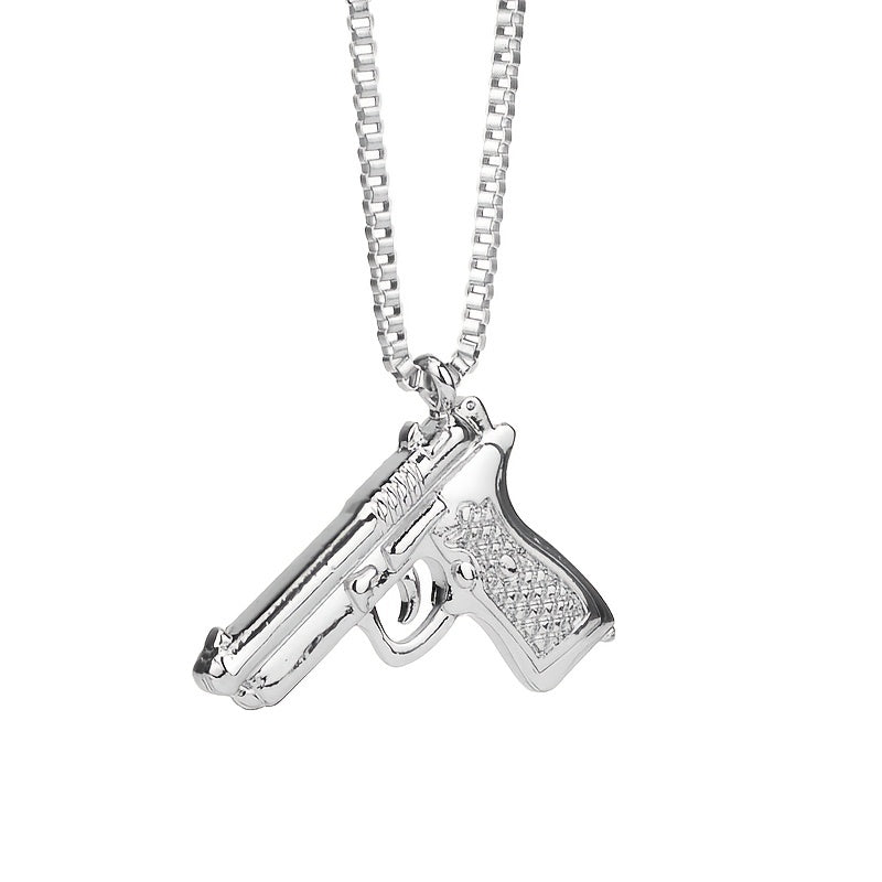 Hip Hop Pistol Gun Charm Pendant Necklace for Men