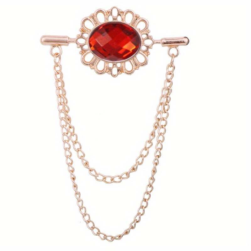Tassel Oval Gemstone Collar Pin Men's Personality Collar Angle Chain Brooch
