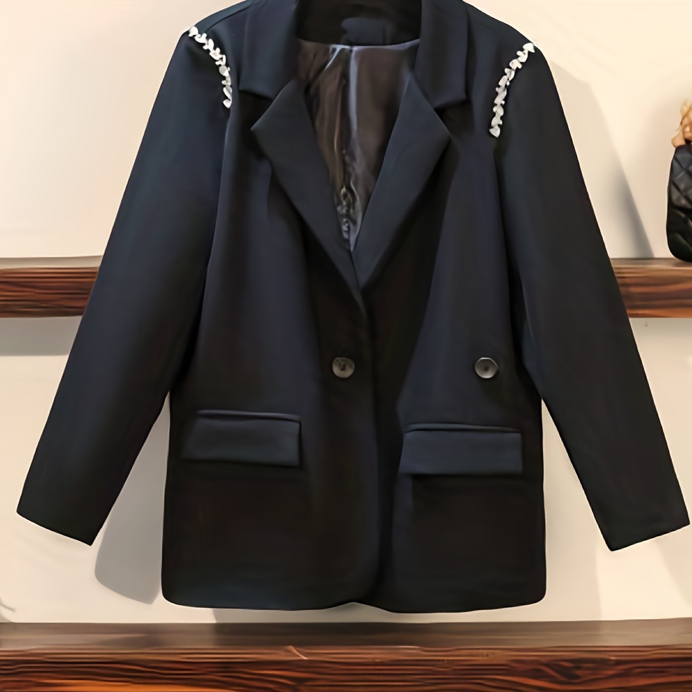  Rhinestone Lapel Collar Slim Fit Blazer
