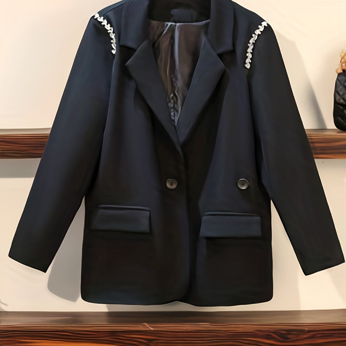  Rhinestone Lapel Collar Slim Fit Blazer