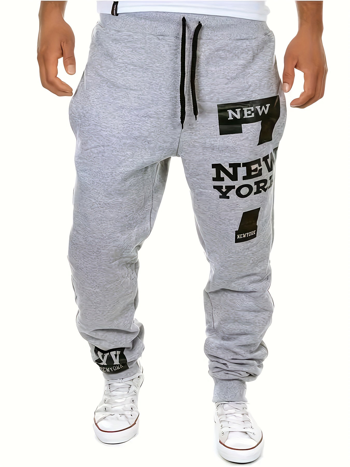 York & Number 7 Print Joggers Men's Casual Stretch Waist Drawstring Sweatpants