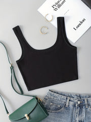 Ribbed Knit Crop Tank Top Sleeveless Skinny Tank Top