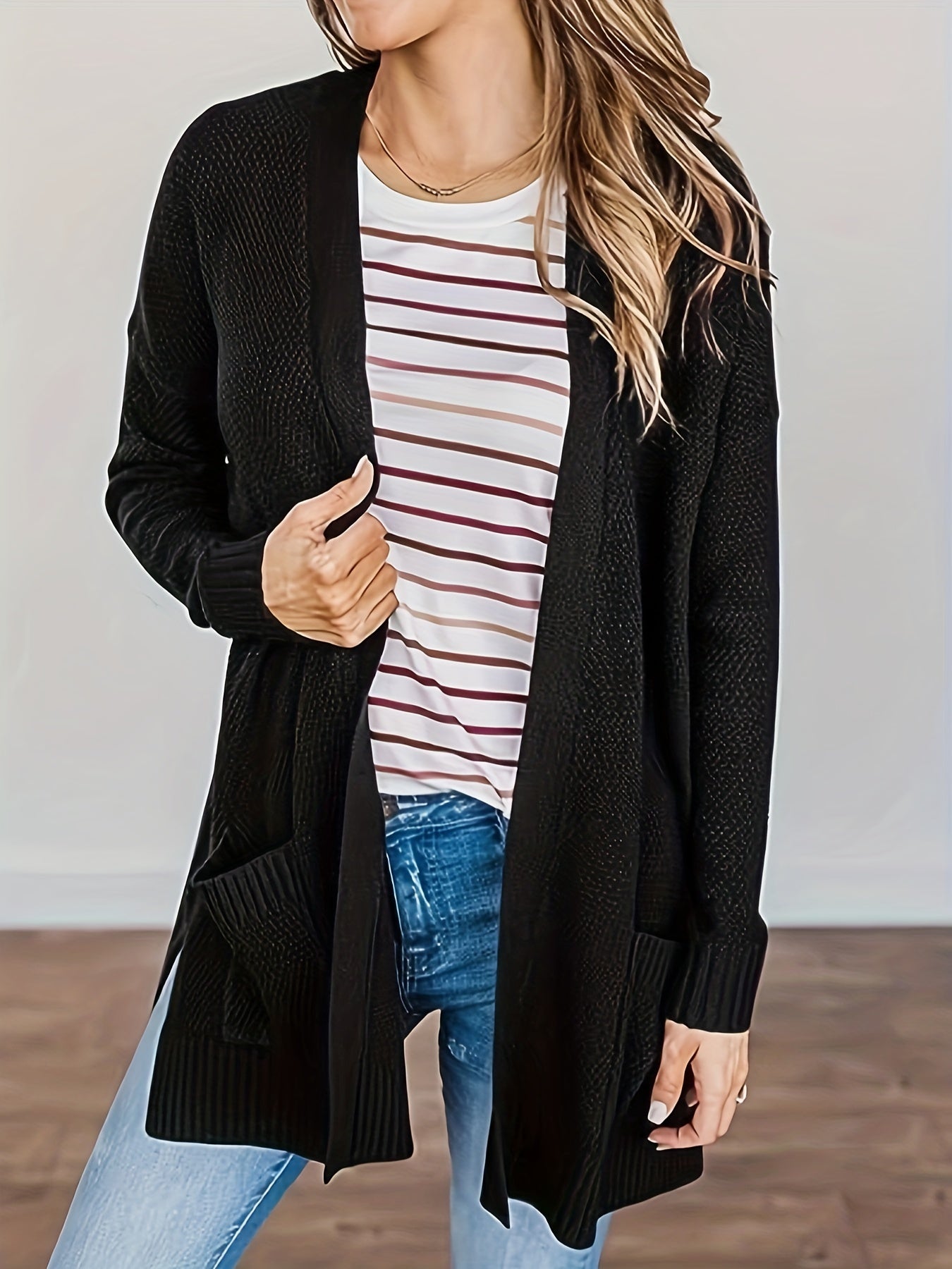  Casual Cardigan Women's Solid Open Front Cardigan