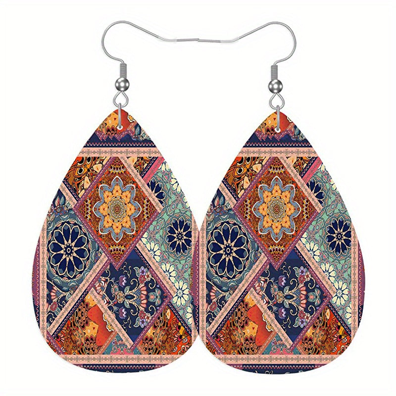 Bohemian Pattern Leather Earring Teardrop Dangle Earrings