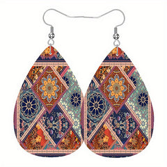 Bohemian Pattern Leather Earring Teardrop Dangle Earrings