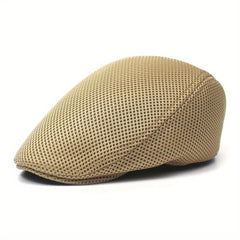 Men's Mesh Flat Cap Breathable Summer Newsboy Hat Cabbie