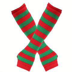 Y2K Green Striped Knitted Gloves Saint Patrick's Fingerless Gloves