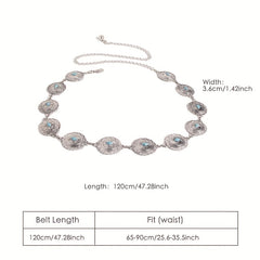 Turquoise Carved Silvery Waist Chain Geometric Flower Embossed Belly Chain 