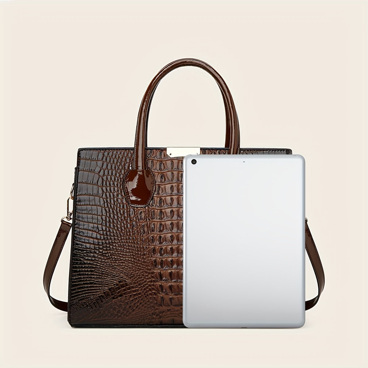 3 Piece Crocodile Pattern Tote Bag Set for Women