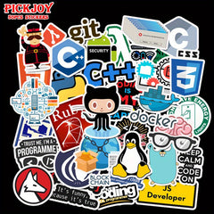 50pcs Cartoon Programmer Stickers Waterproof Vinyl Tech Designs for Water Bottle