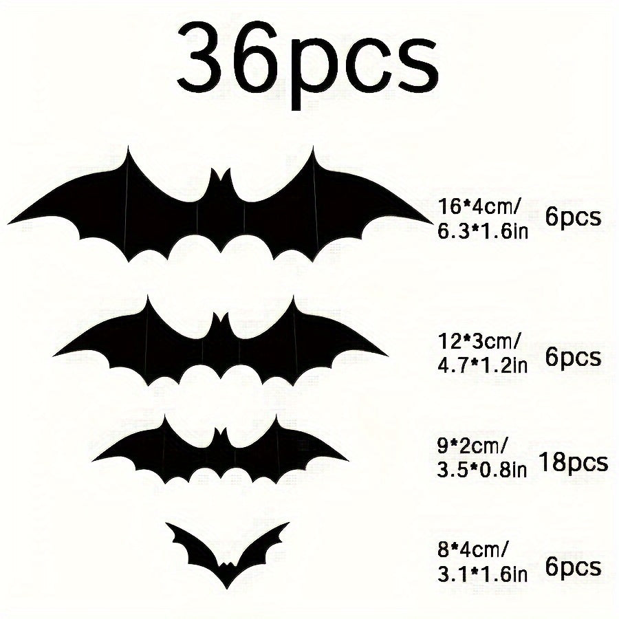36pcs Halloween 3D Bat Decoration Stickers Waterproof Spooky Bats Room Decor