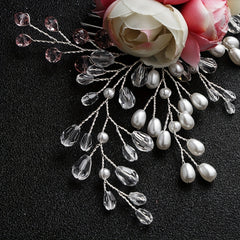 Flower Bridal Jewelry Hair Comb Faux Pearl Crystal Insert Comb