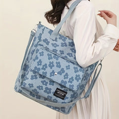 Flower Print Tote Bag Nylon Lightweight Casual Commuter Bag