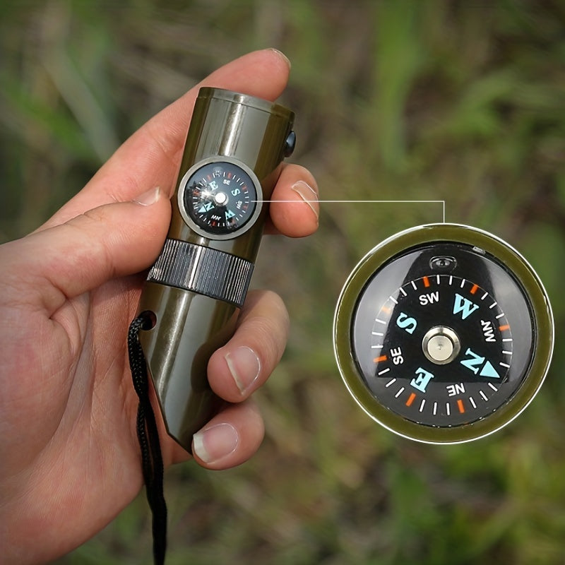 7 in 1 Survival Whistle LED Thermometer Compass Tool