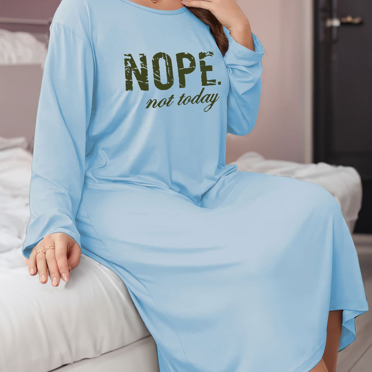  Lounge Dress Women's Plus Slogan Print Long Sleeve Tee