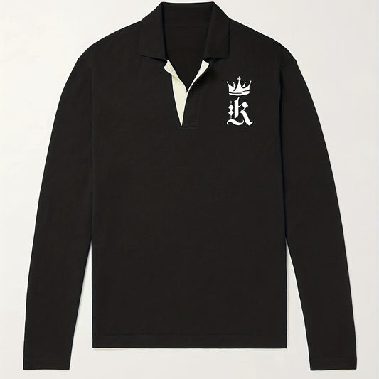 Men's Crown Pattern Knit Polo Shirt
