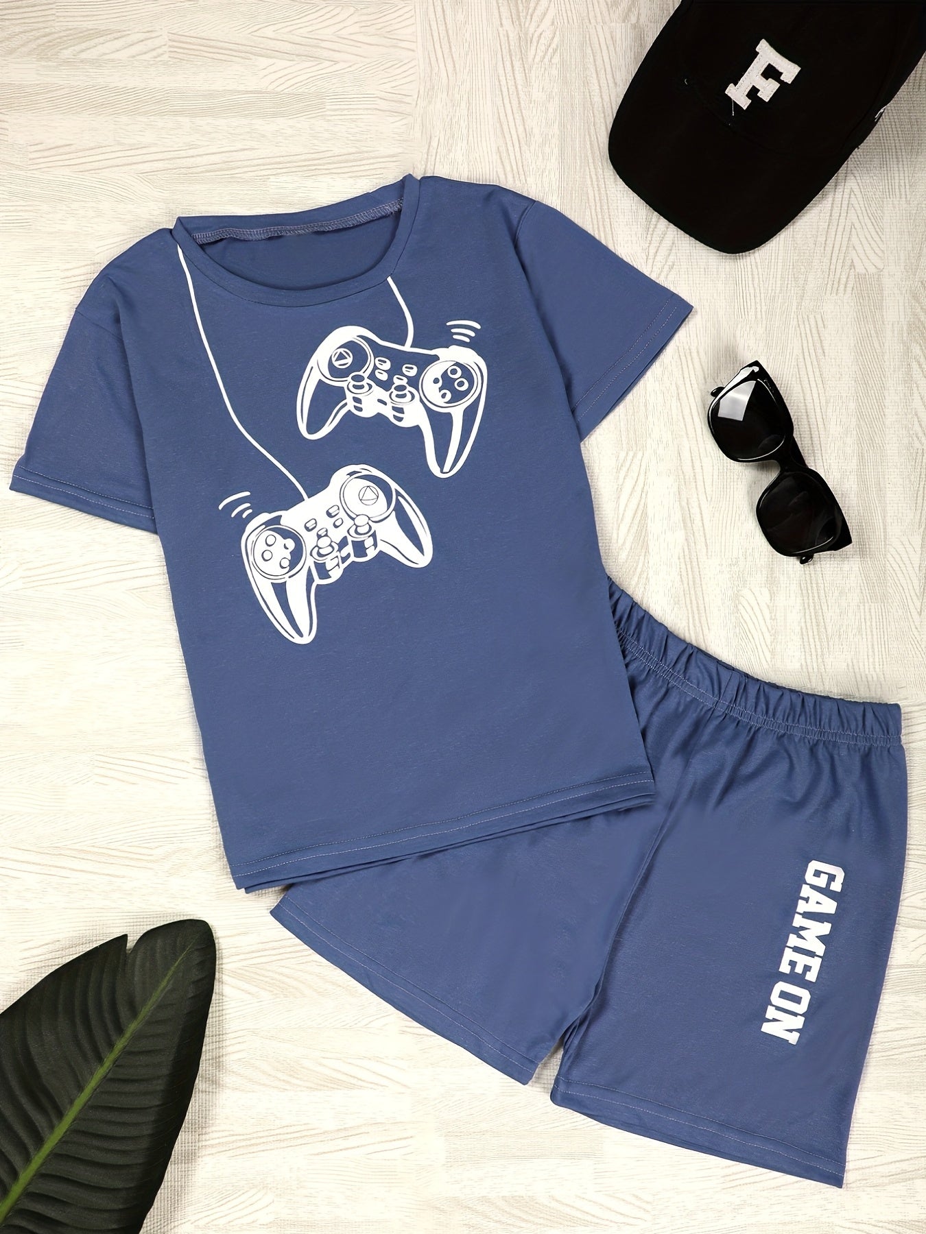 Boy's Gamepad Pattern T-shirt & Shorts Set - Summer Casual Outfit