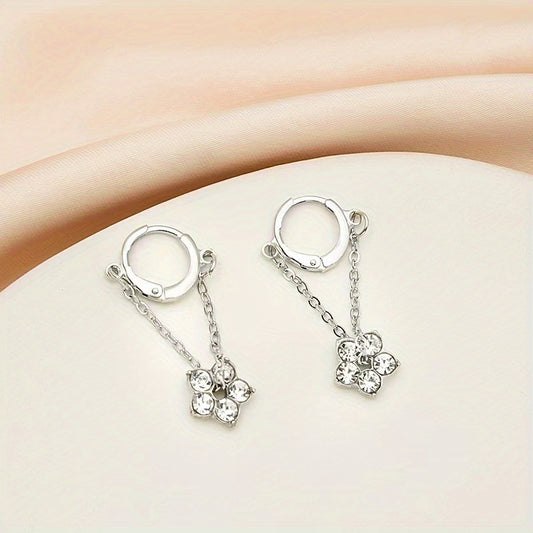Rhinestone Flower Drop Earrings 18K Plated Hoop Huggie Ear Buckle Decor