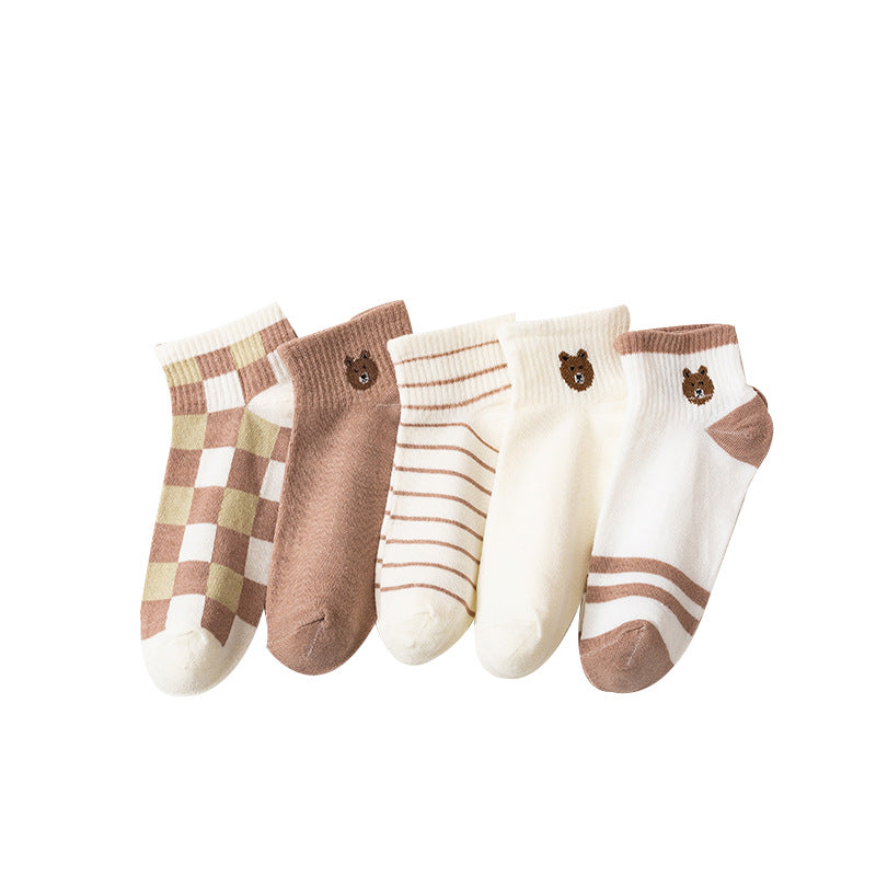 5 Pairs Teddy Bear Ankle Socks Women's Stocking