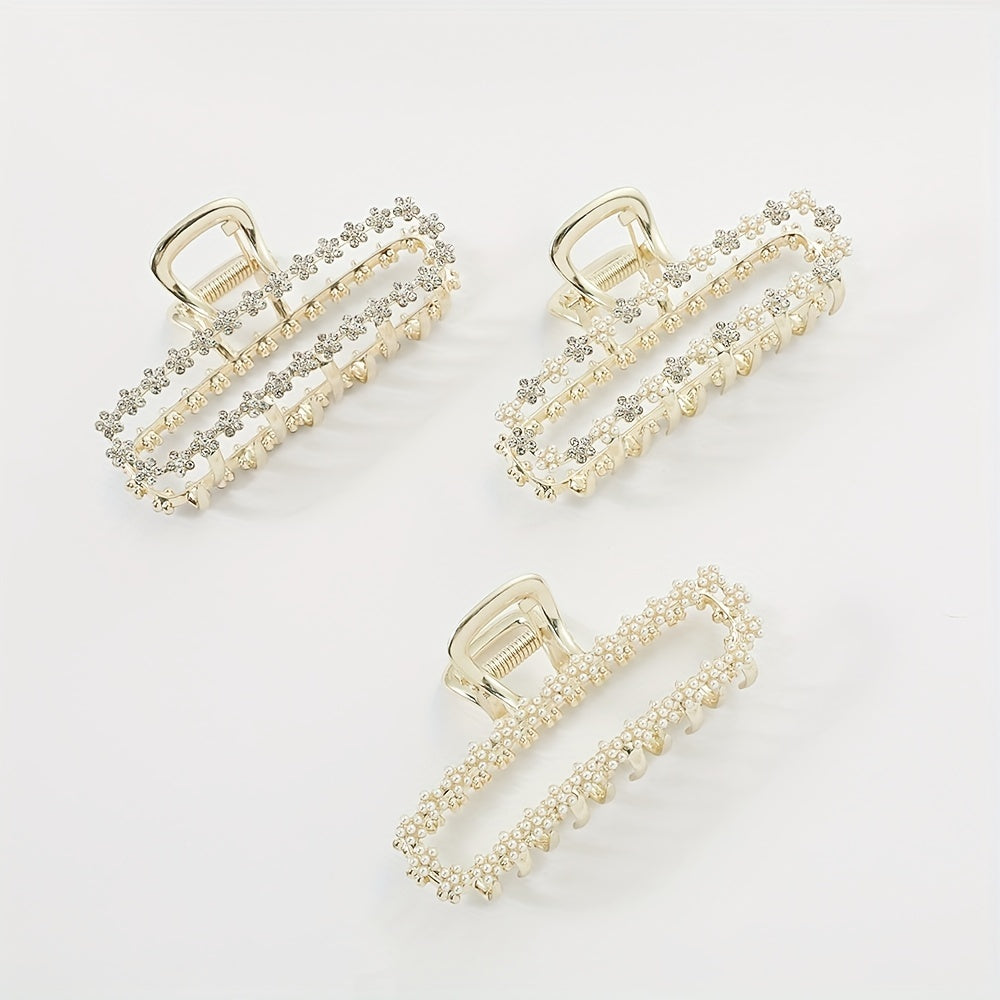 Faux Pearl Rhinestone Hair Claw Ponytail Holder