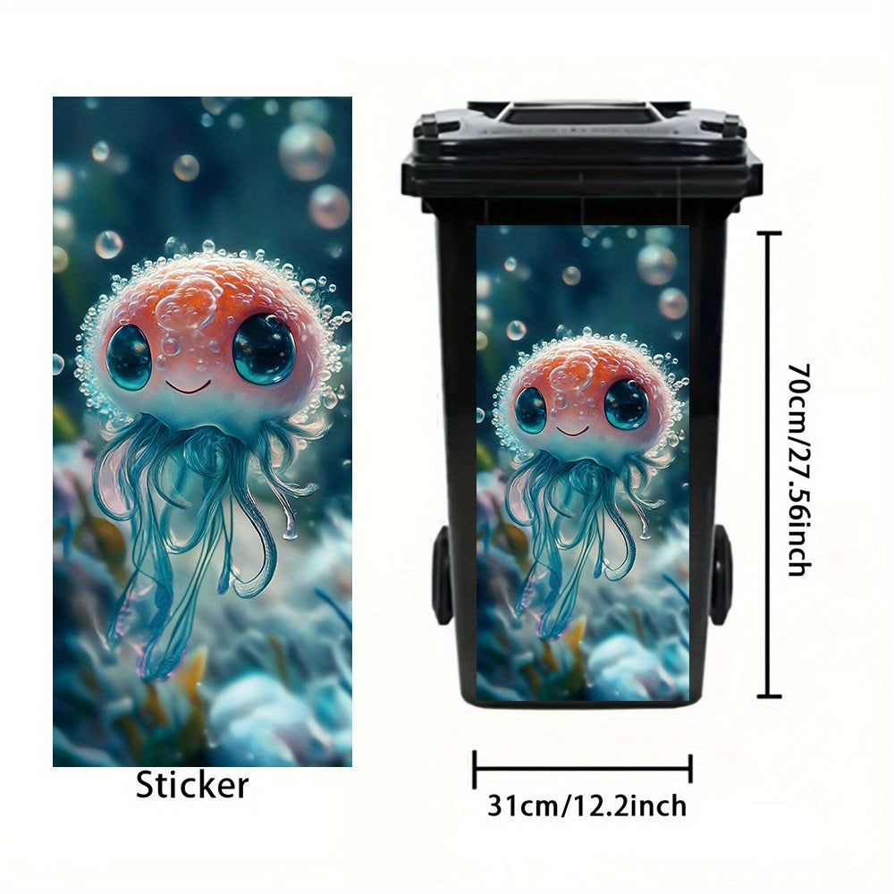 Large Eye Jellyfish Trash Can Sticker, Self-Adhesive PVC Decal, Waterproof