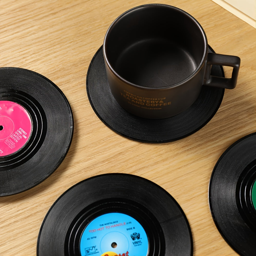 6pcs Vinyl Record Coasters Absorbent Retro Style Home Decor