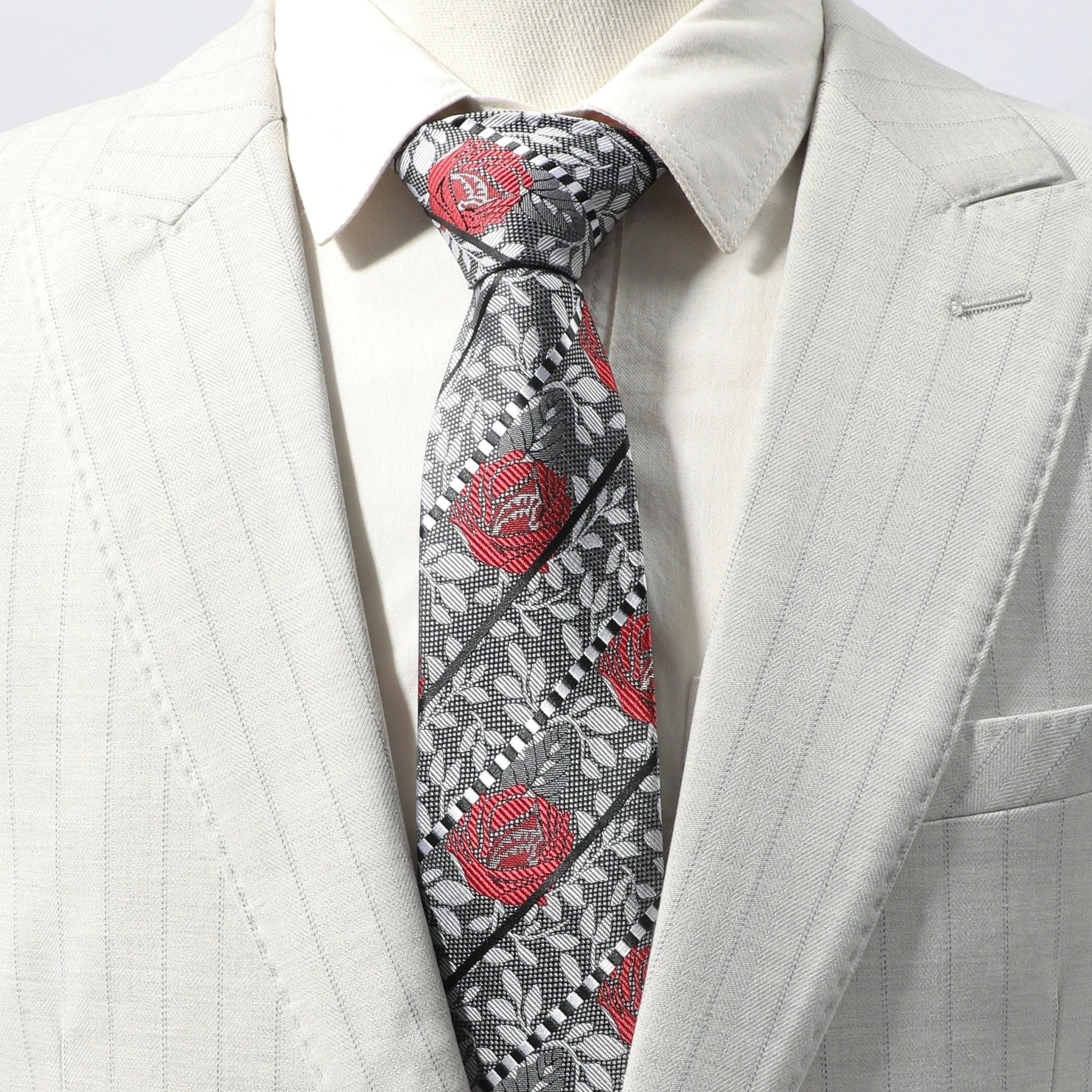 Men's Striped Rose Flower Party Necktie