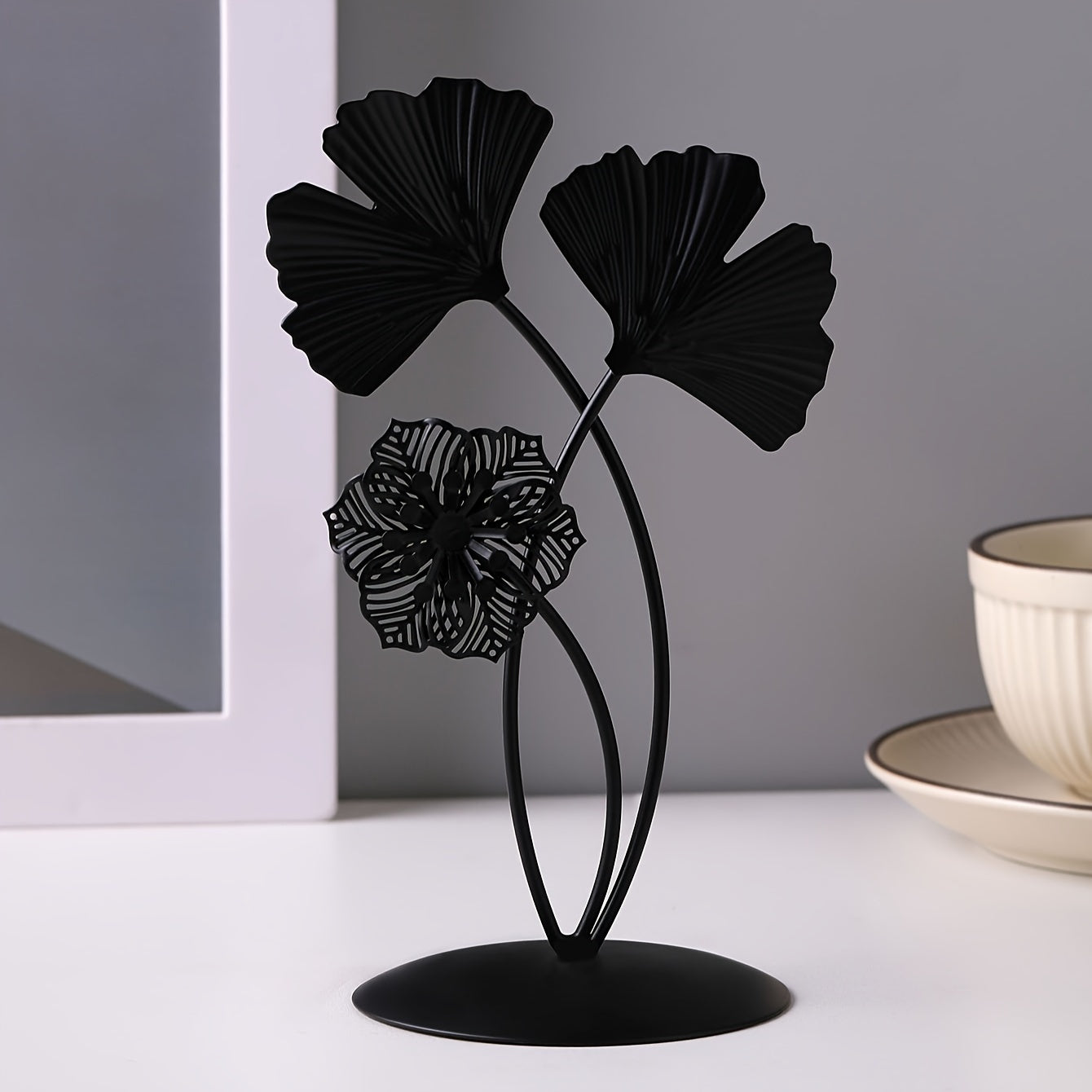 Metal Ginkgo Leaf Figurine Handcrafted Flower Art Piece for Home Decor