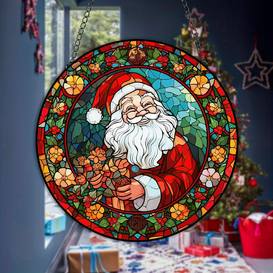 Santa Clause Suncatcher Stained Plastic Window Hanging Christmas Decor